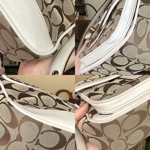Coach Signature Turnlock Flap Crossbody Bag Khaki Brown White Trim Y2K 2007 - Picture 7 of 12